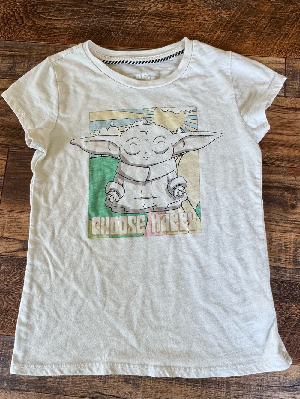 Star Wars Grogu “Choose Happy” Graphic Tee Kids Large 10/12 White Short Sleeve